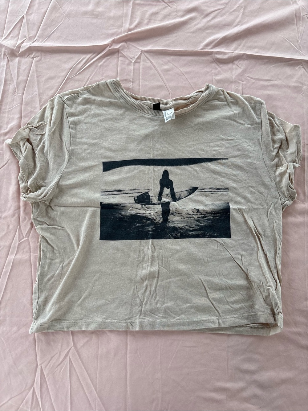 Womens Beige Graphic Swim Crop Tee